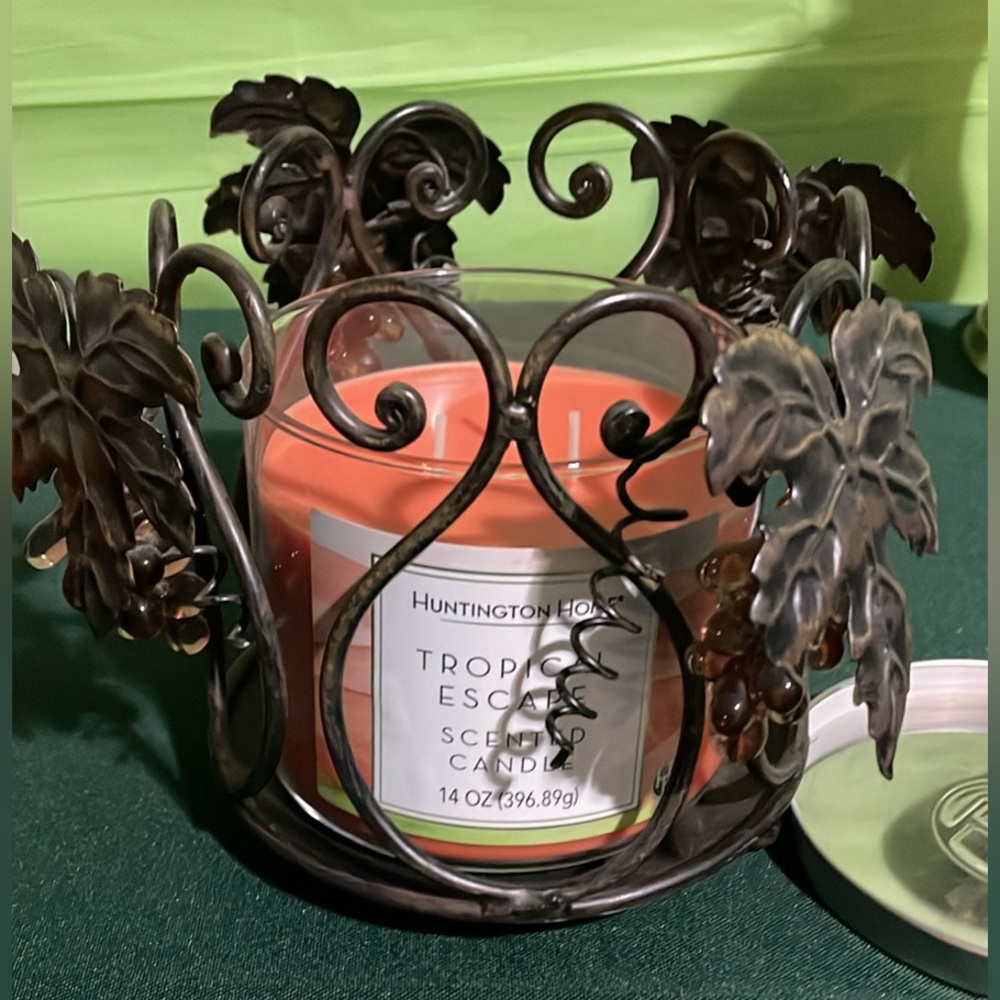 New 3 wick Tropical Escape scented candle with previously used candle holder